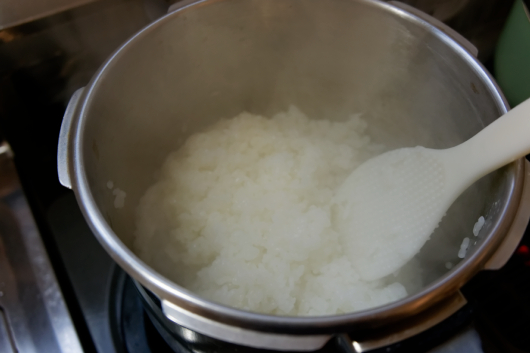 圧力鍋で米が炊けた